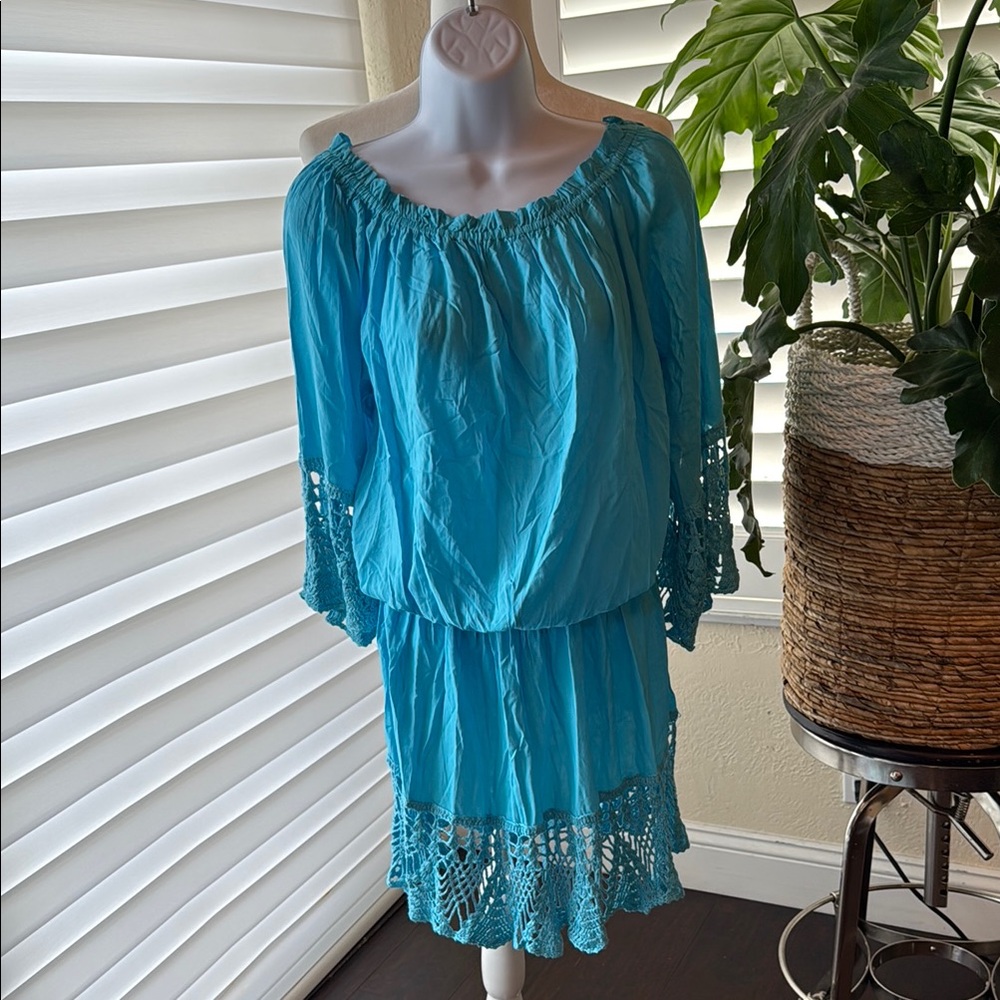 Turquoise Off-Shoulder Swim Cover-Up
